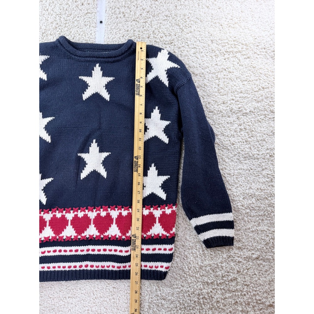 Claudia D Sweater Womens L Navy Stars Hearts Vintage 1994 Americana Patriotic - Picture 6 of 7